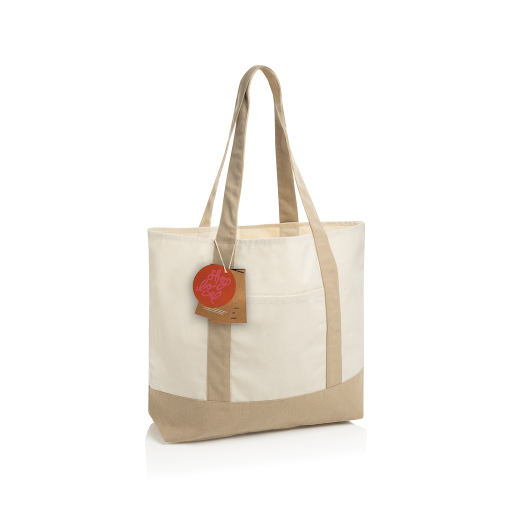 Cabas personnalisé coton recyclé 350 g/m² Shop Local Blanc cassé